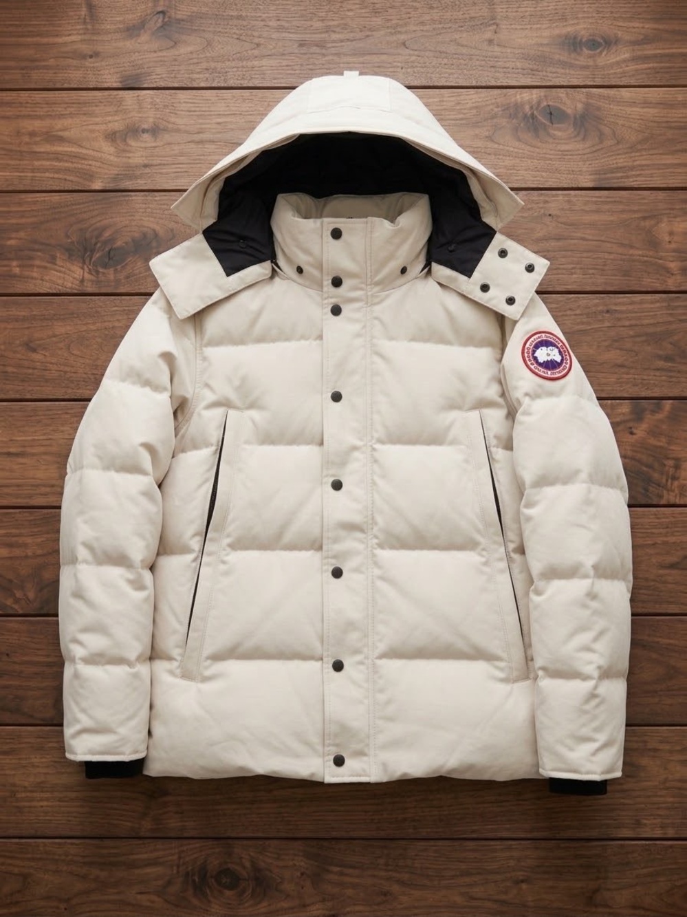 Canada Goose Men’s Cream Hooded Down Puffer Jacket